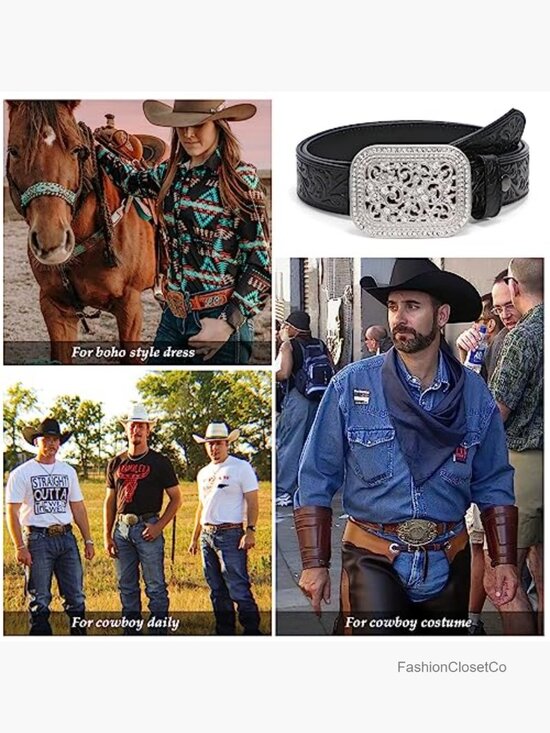 Genuine Leather Western Belt with Rhinestone Buckle main image 7